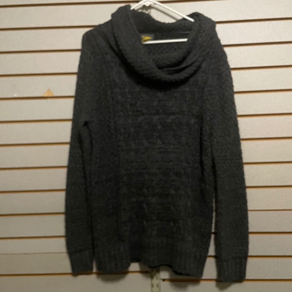 Cabelas Womens Gray Cable Knit Cowl Neck Sweater Pullover Size L Relaxed Fit‎